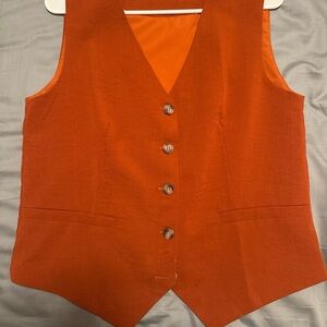 Orange Buttoned Vest Set